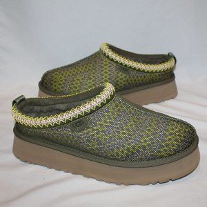 NIB UGG WOMEN'S TAZZ MAXI PLATFORM SHEARLING LINED SLIPPERS GREEN
